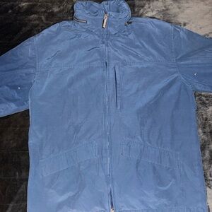 London Fog Men’s Size Medium Blue Hooded Rain Jacket Zip-Up Coat